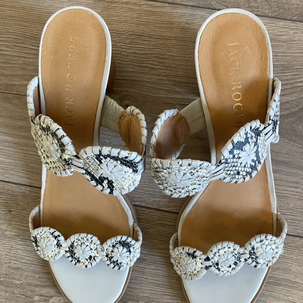 Jack Rogers Lauren Mid-Heel Snake-Print Slide Sandals Leather Open Toe Size 8.5 - Picture 3 of 7